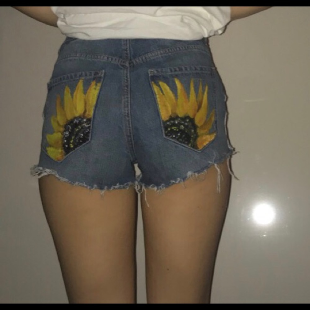 Hand painted sunflower garage shorts